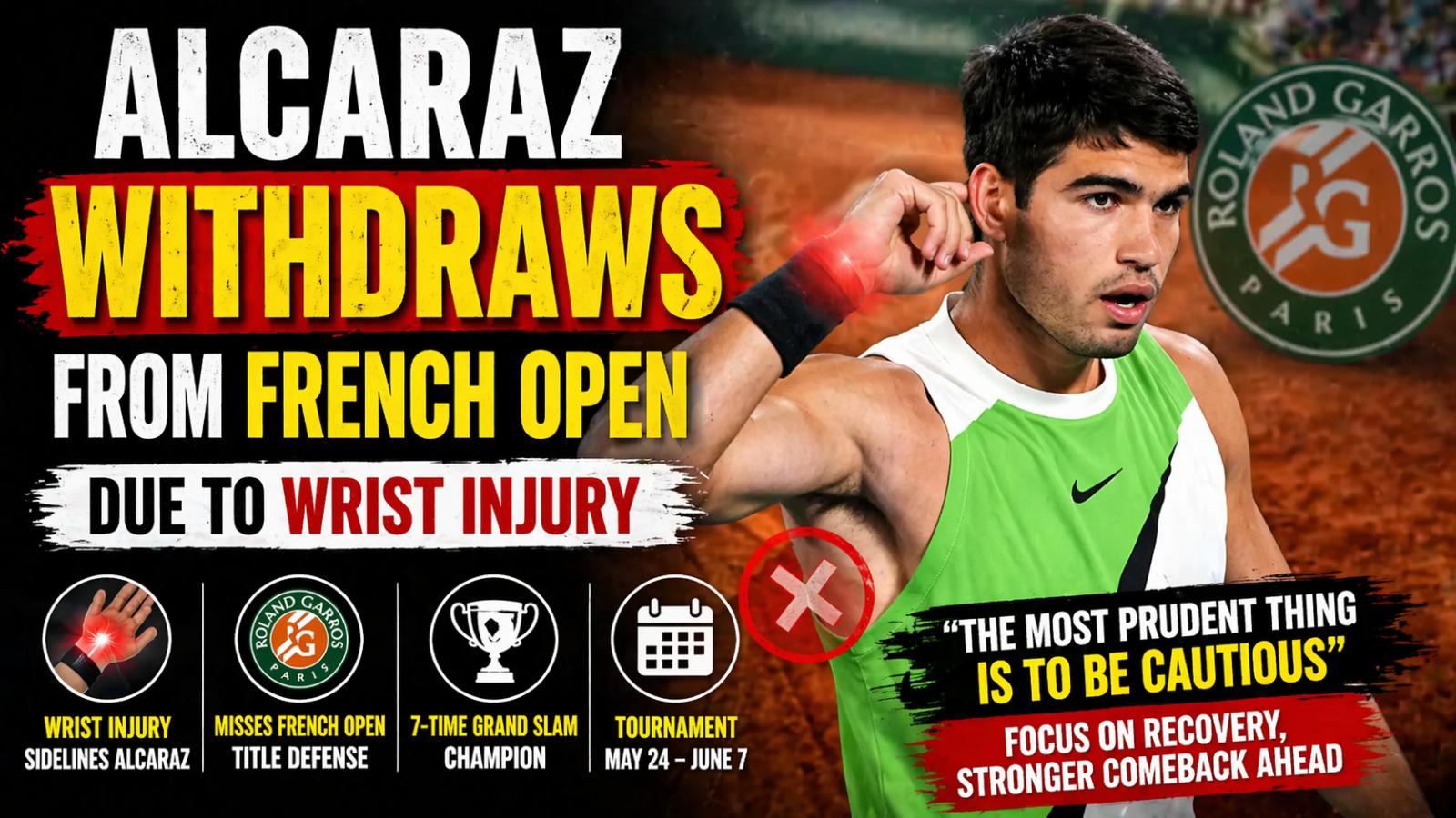 Carlos Alcaraz withdraws from French Open due to wrist injury