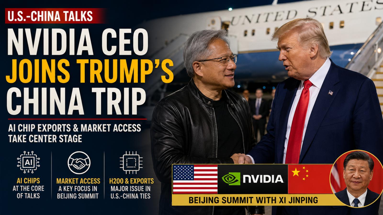 Nvidia CEO Joins Trump’s China Trip as AI Chip Stakes Rise