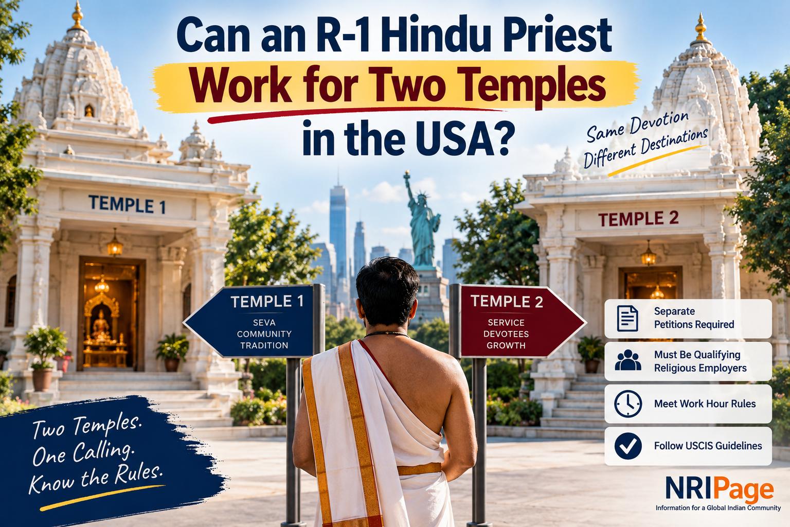 Can an R-1 Hindu priest work for two temples in the USA?