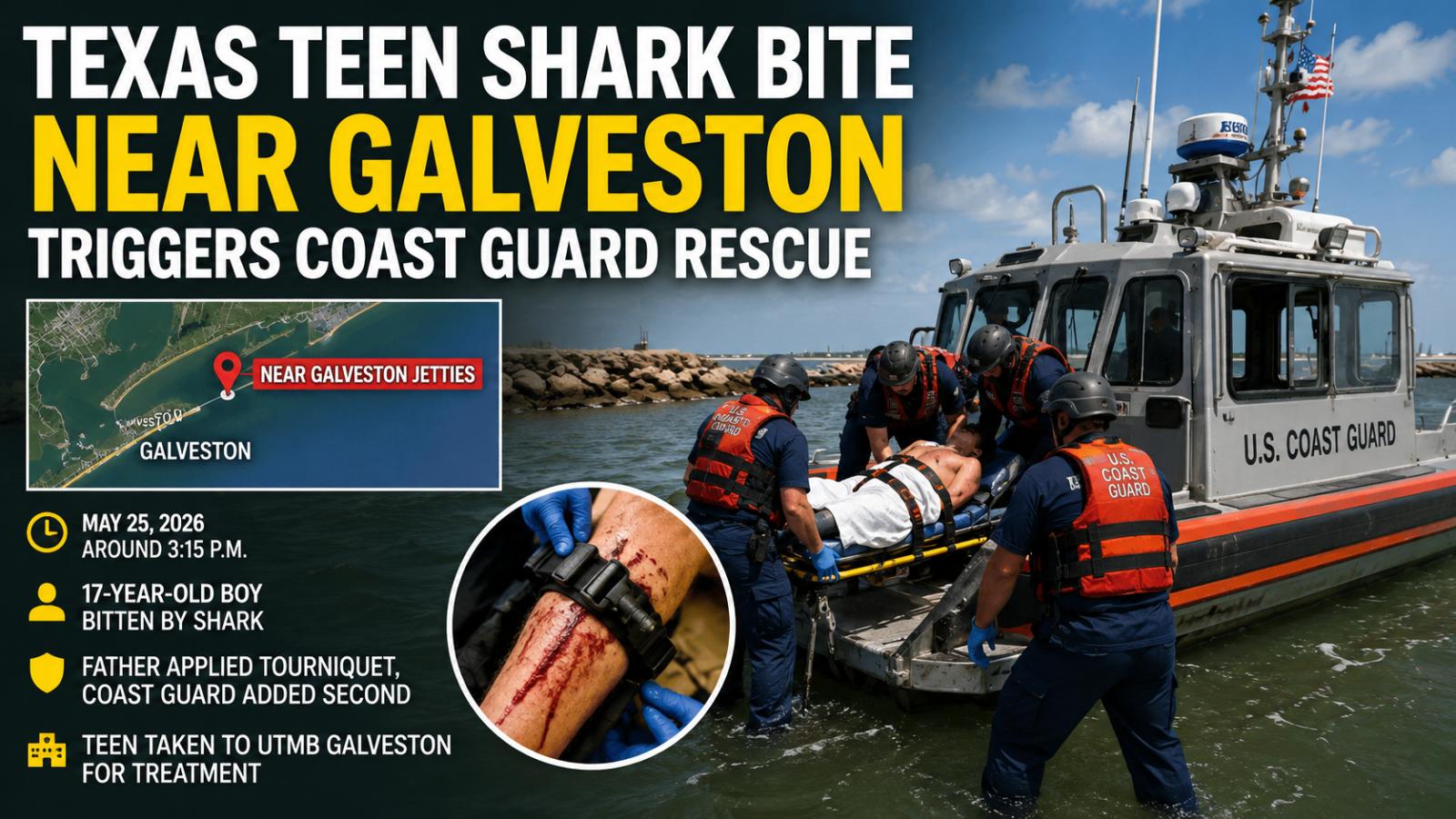 Texas Teen Shark Bite Near Galveston Triggers Coast Guard Rescue