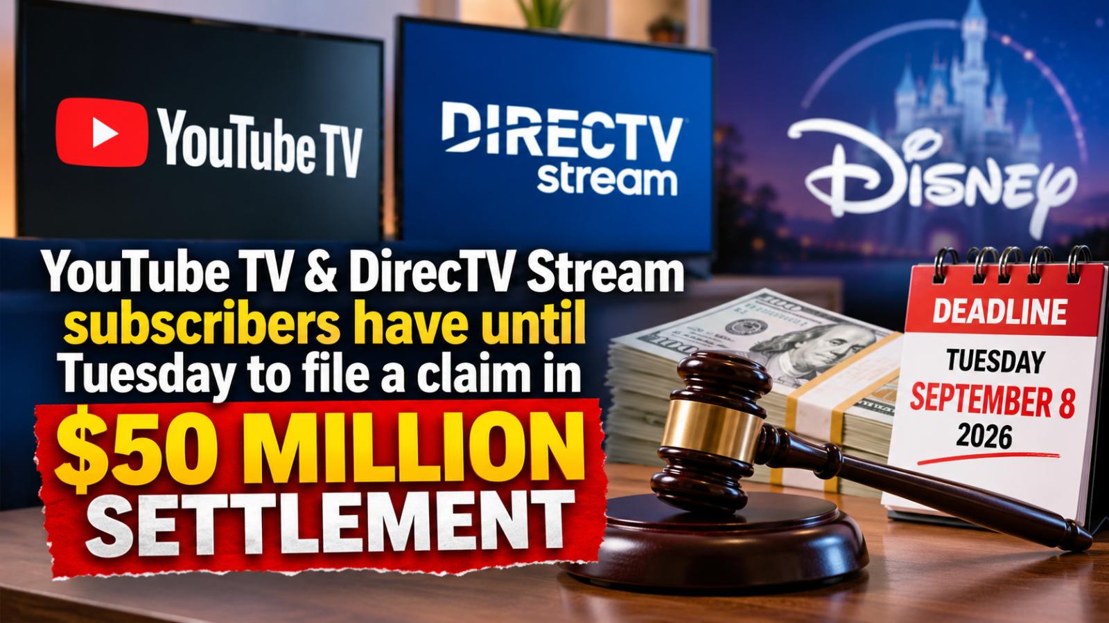 YouTube TV, DirecTV Stream $50M Settlement Claim Deadline