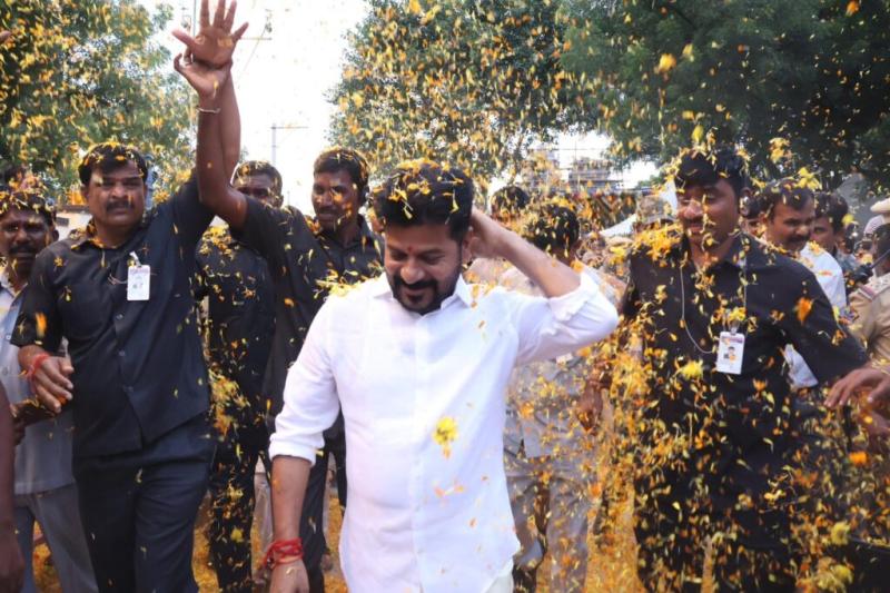 Revanth Reddy's Heartfelt Homecoming A Heroic Welcome in Konda Reddy Palle