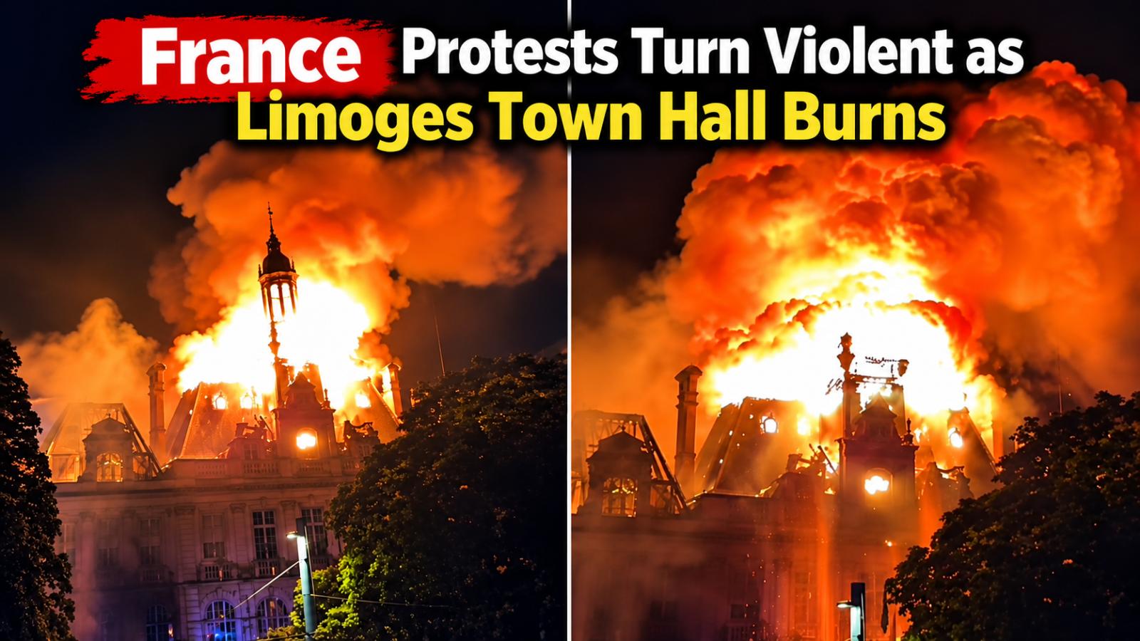 France Protests Turn Violent as Limoges Town Hall Burns