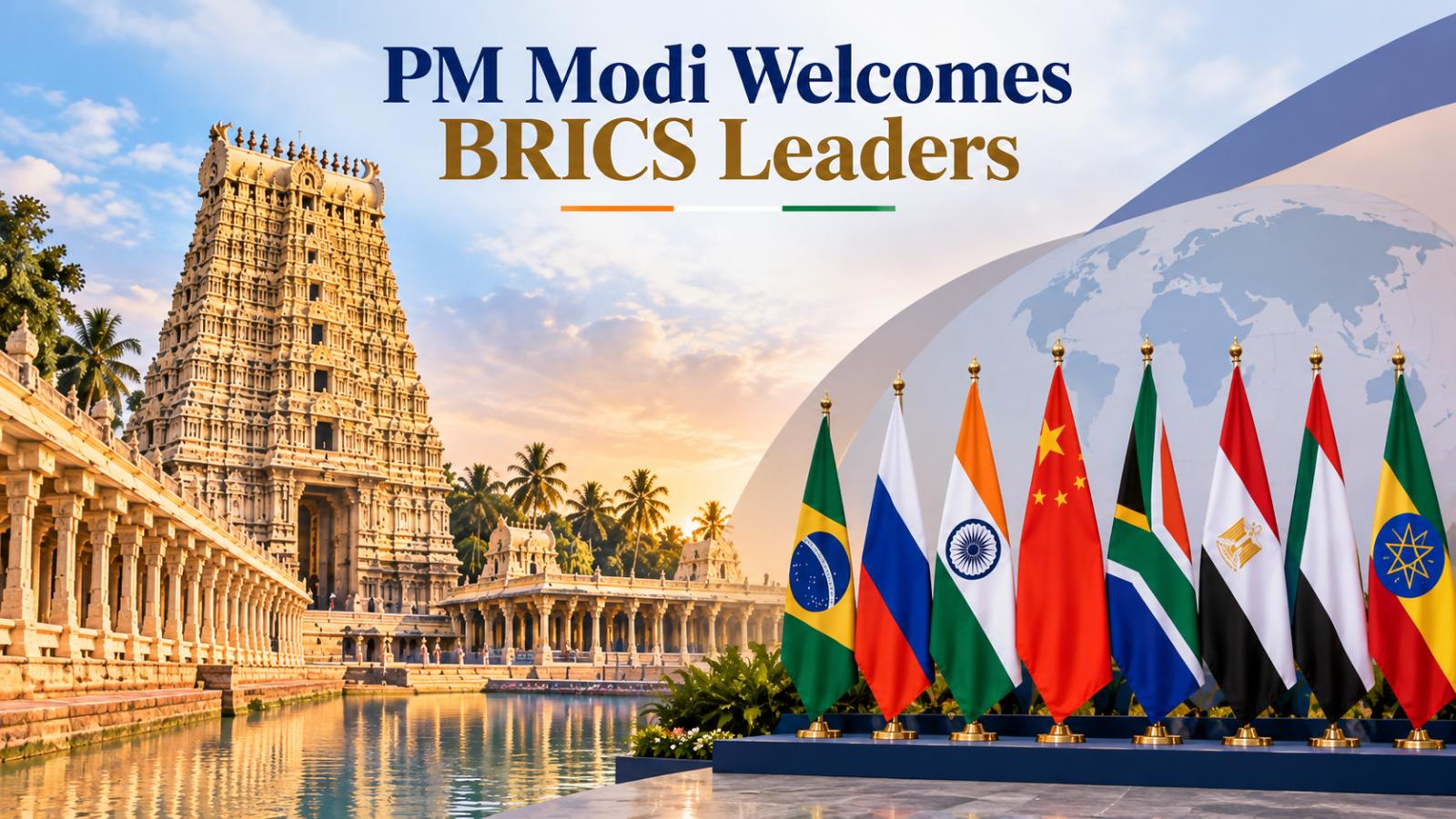 PM Modi Welcomes BRICS Leaders Against Ramanathaswamy Temple Backdrop
