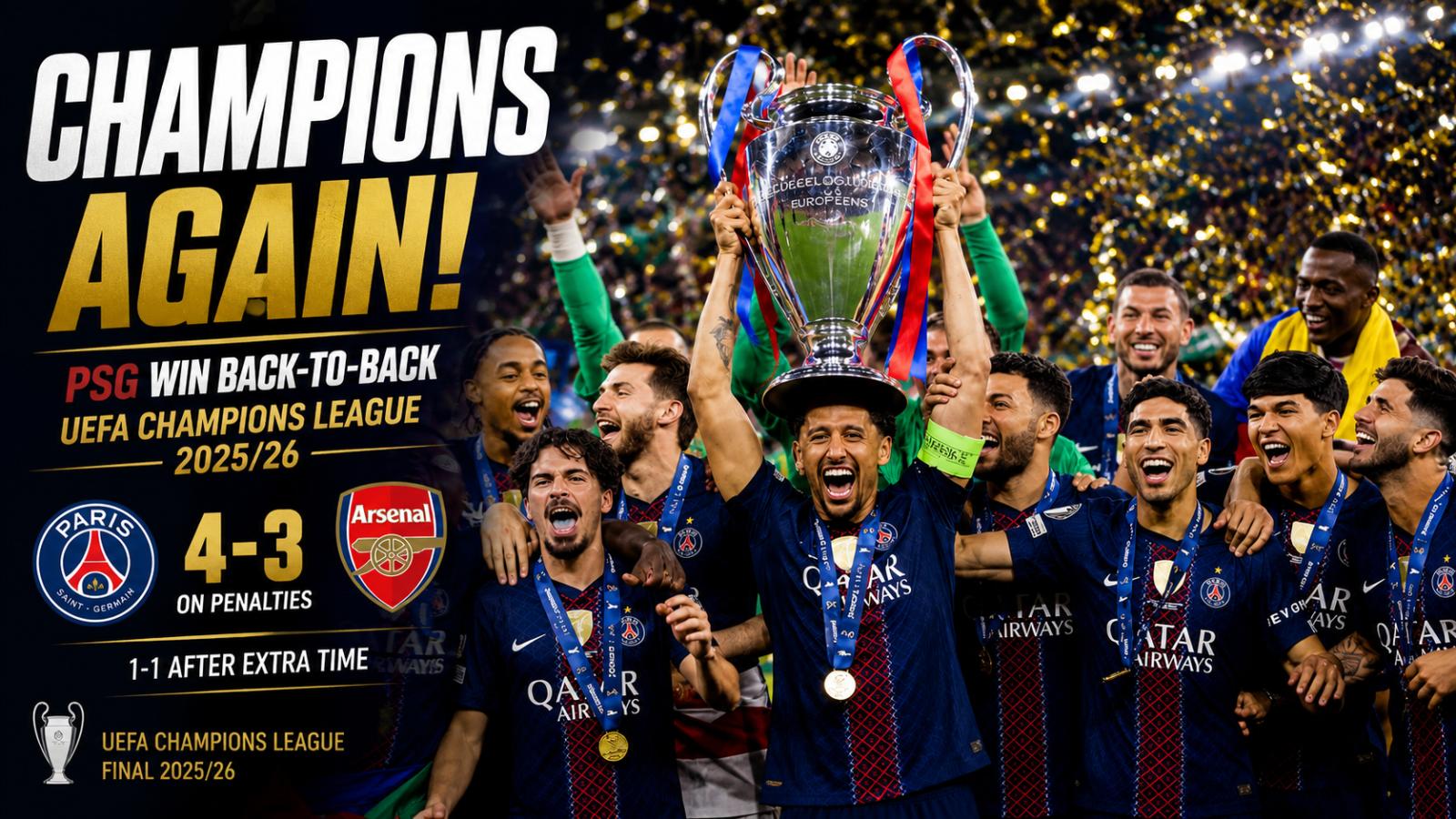 PSG Beat Arsenal On Penalties To Win Back-To-Back Champions League Titles