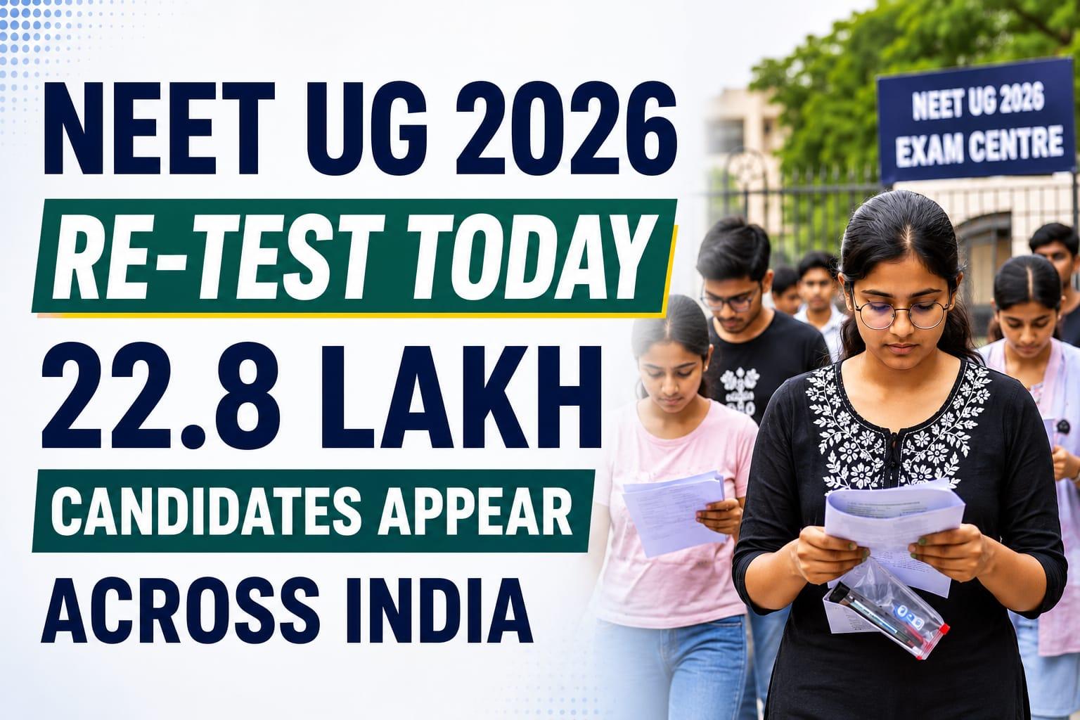 NEET UG 2026 Re-Test Today: 22.8 Lakh Candidates Appear Across India