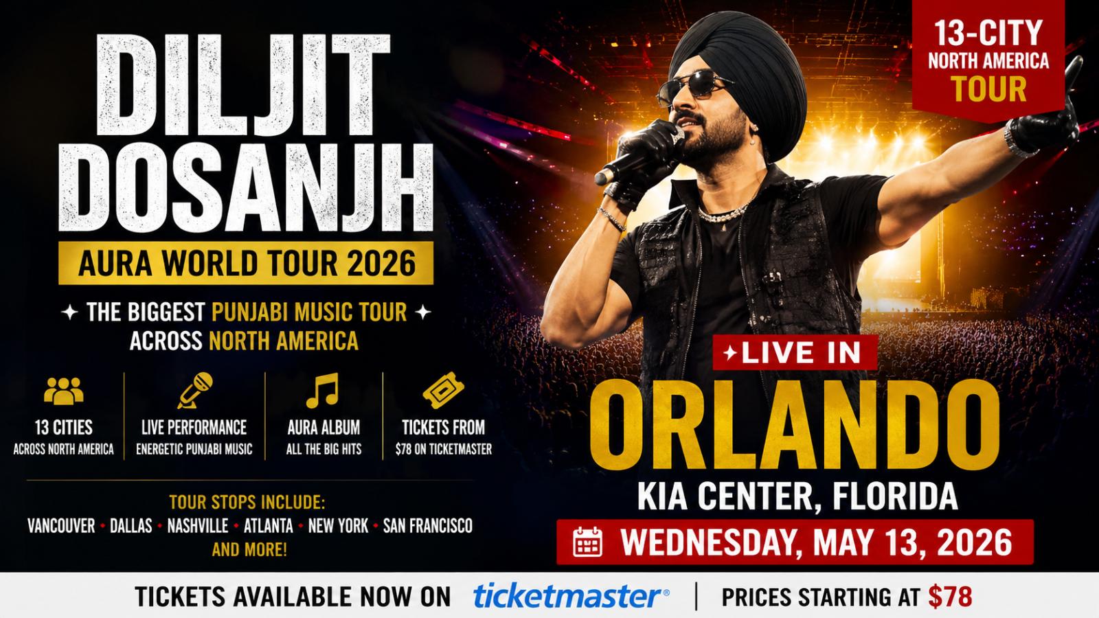 Diljit Dosanjh Brings Punjabi Music AURA Tour to Orlando This Week