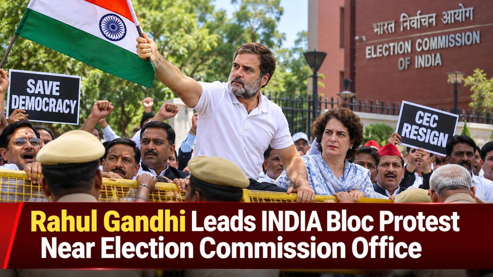 Rahul Gandhi leads INDIA bloc protest near Election Commission office
