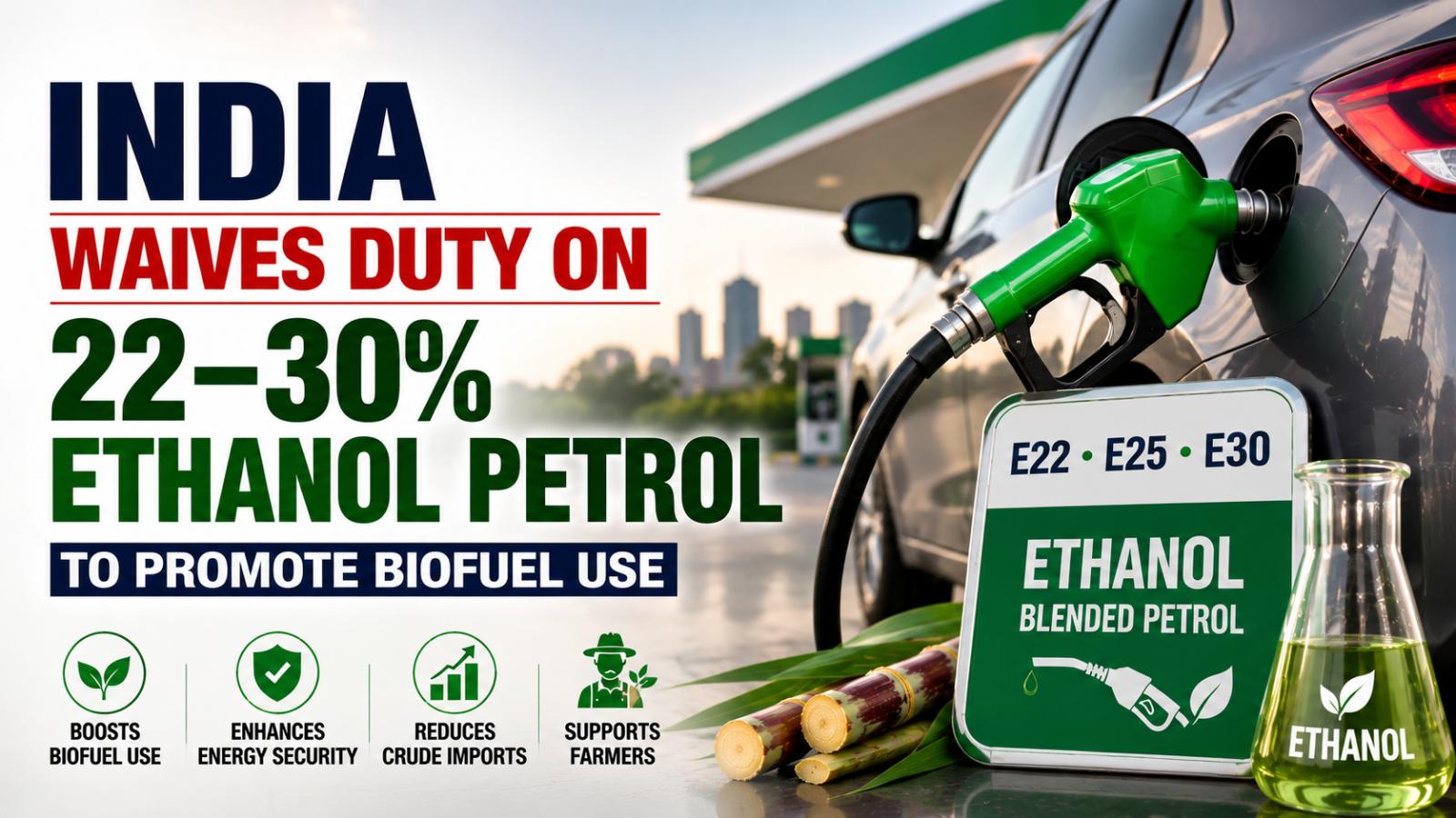 India Removes Excise Duty On 22% to 30% Ethanol Petrol to Push Biofuels