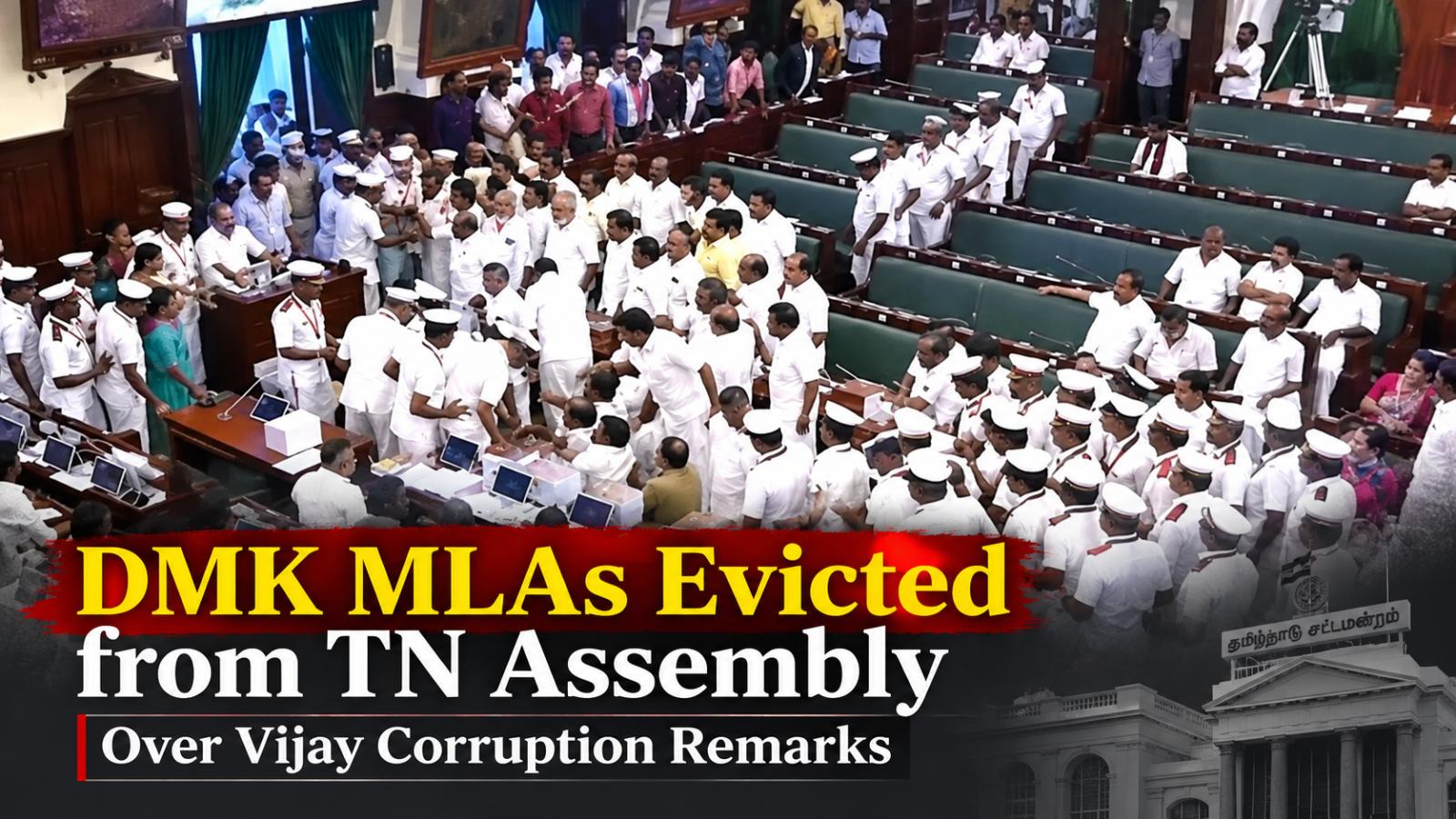 DMK MLAs evicted from TN Assembly over Vijay corruption remarks