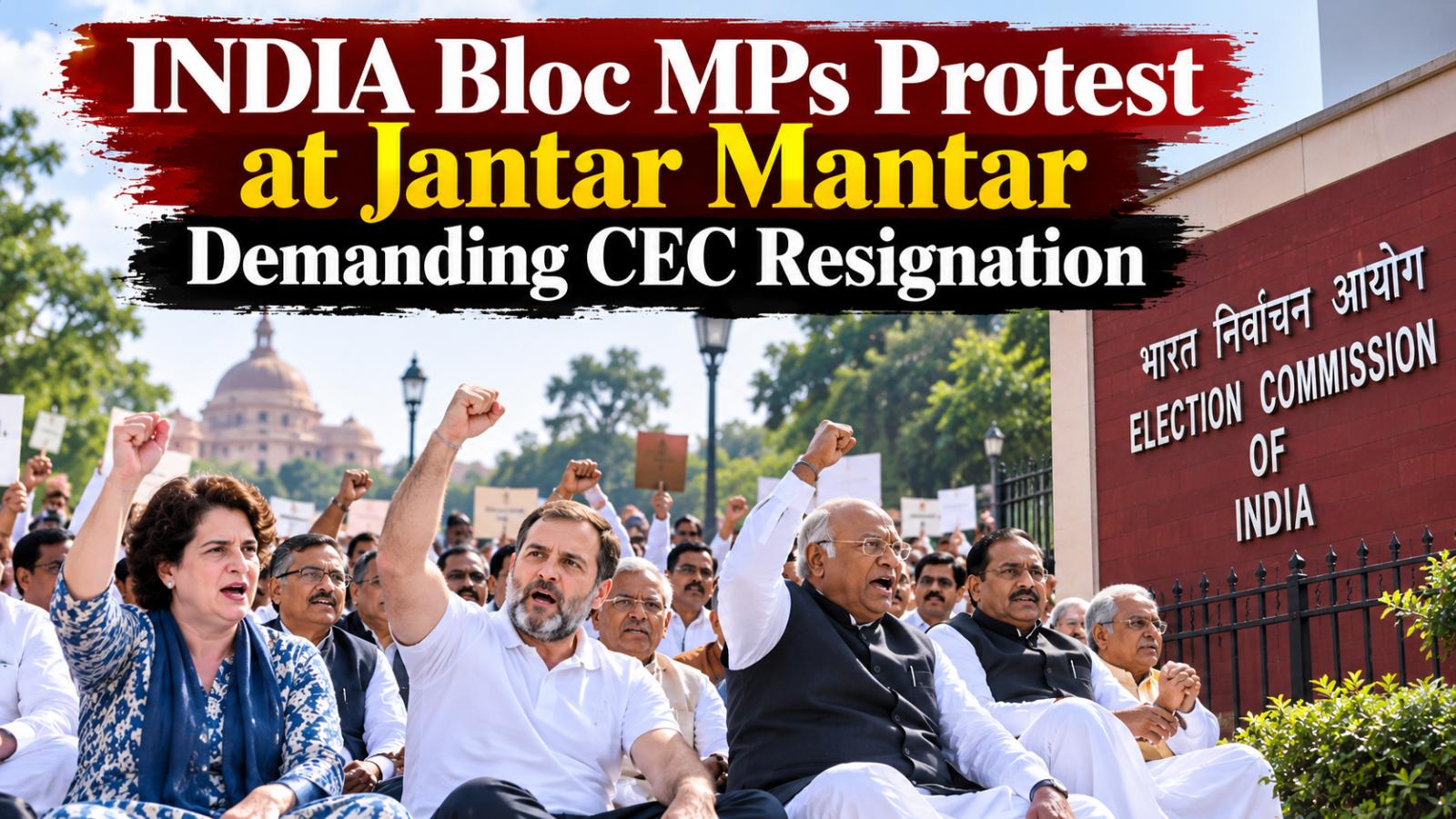INDIA bloc MPs protest at Jantar Mantar demanding CEC resignation