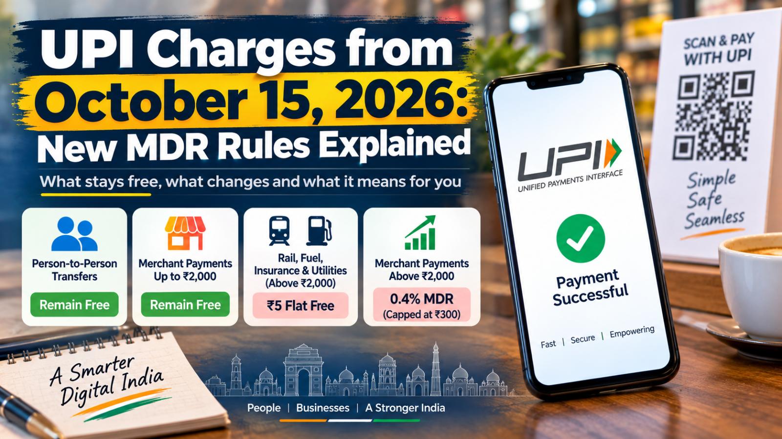 UPI charges from October 15 2026: New MDR rules explained