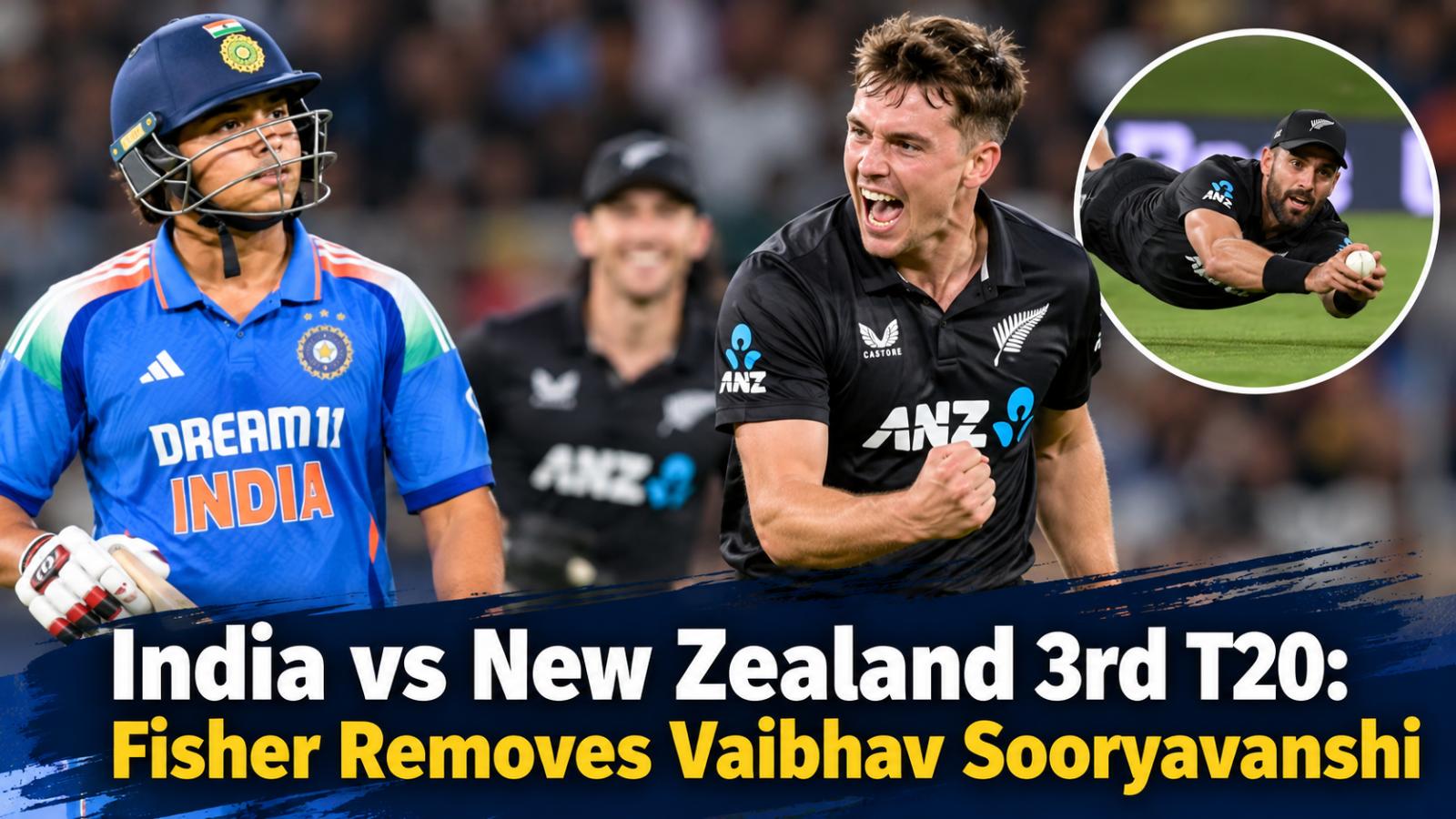 India vs New Zealand 3rd T20 Fisher removes Vaibhav Sooryavanshi