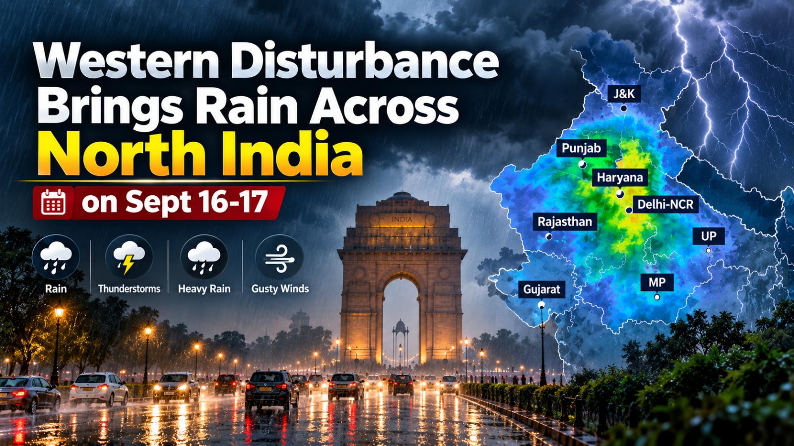 Western disturbance brings rain across North India on Sept 16-17