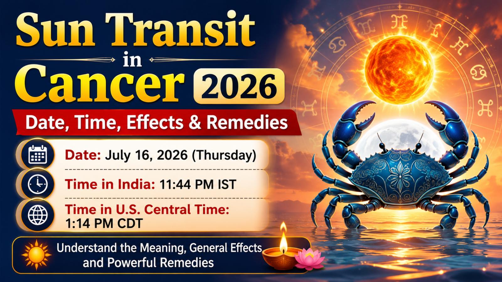 Sun Transit in Cancer 2026 Date, Time, Effects and Remedies