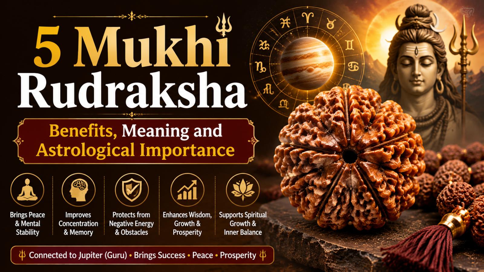5 Mukhi Rudraksha Benefits, Meaning and Astrological Importance