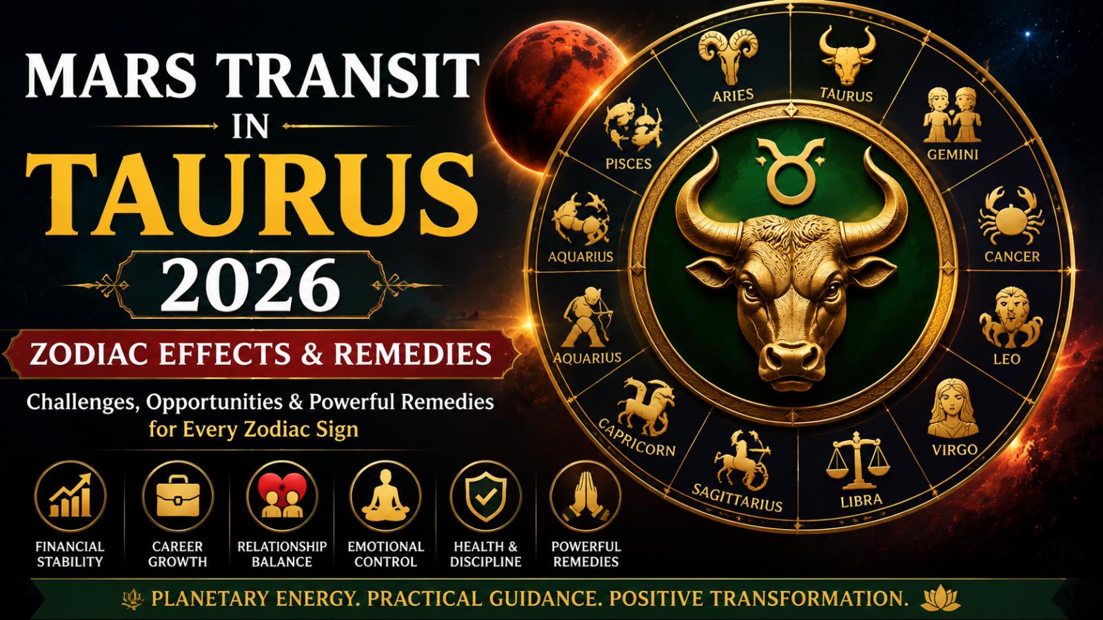 Mars Transit in Taurus 2026 Zodiac Effects & Remedies