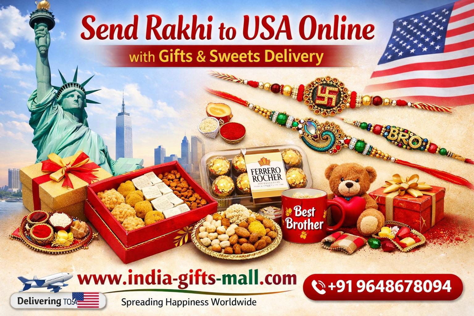 Send Rakhi to USA Online with Gifts & Sweets Delivery