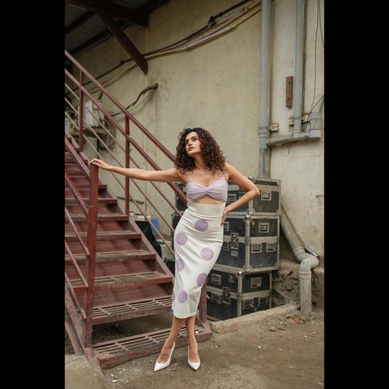 Taapsee Pannu Dazzles in Light Purple Polka Dot Ensemble  A Fashion Statement to Remember