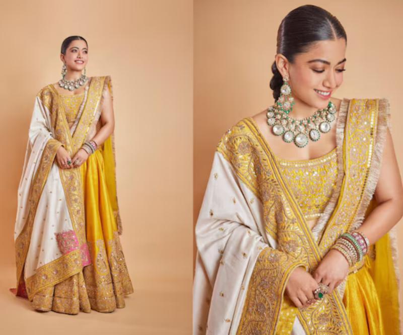 Rashmika Mandanna stuns in Rs. 1.25 lakh yellow pure silk lehenga