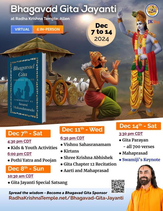 Celebrate Bhagavad Gita Jayanti 2024 at Radha Krishna Temple, Dallas