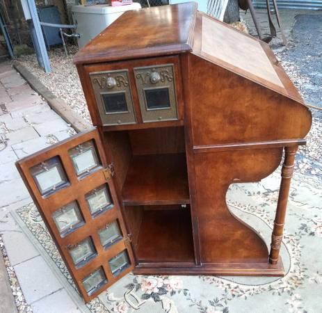 RARE British Victoria Regina Postal Burr Walnut Mail Sorter Slant Desk - $650 (Cedar Creek)