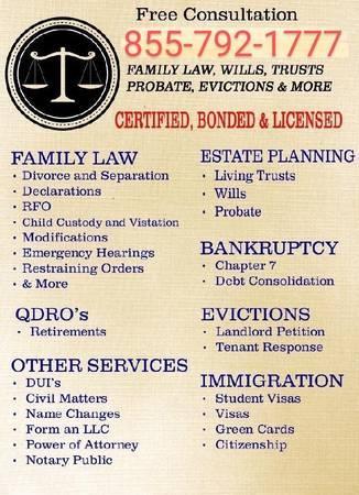 DIVORCE, CHILD CUSTODY, EVICTION, PROBATE, IMMIGRATION, CIVIL, & MORE