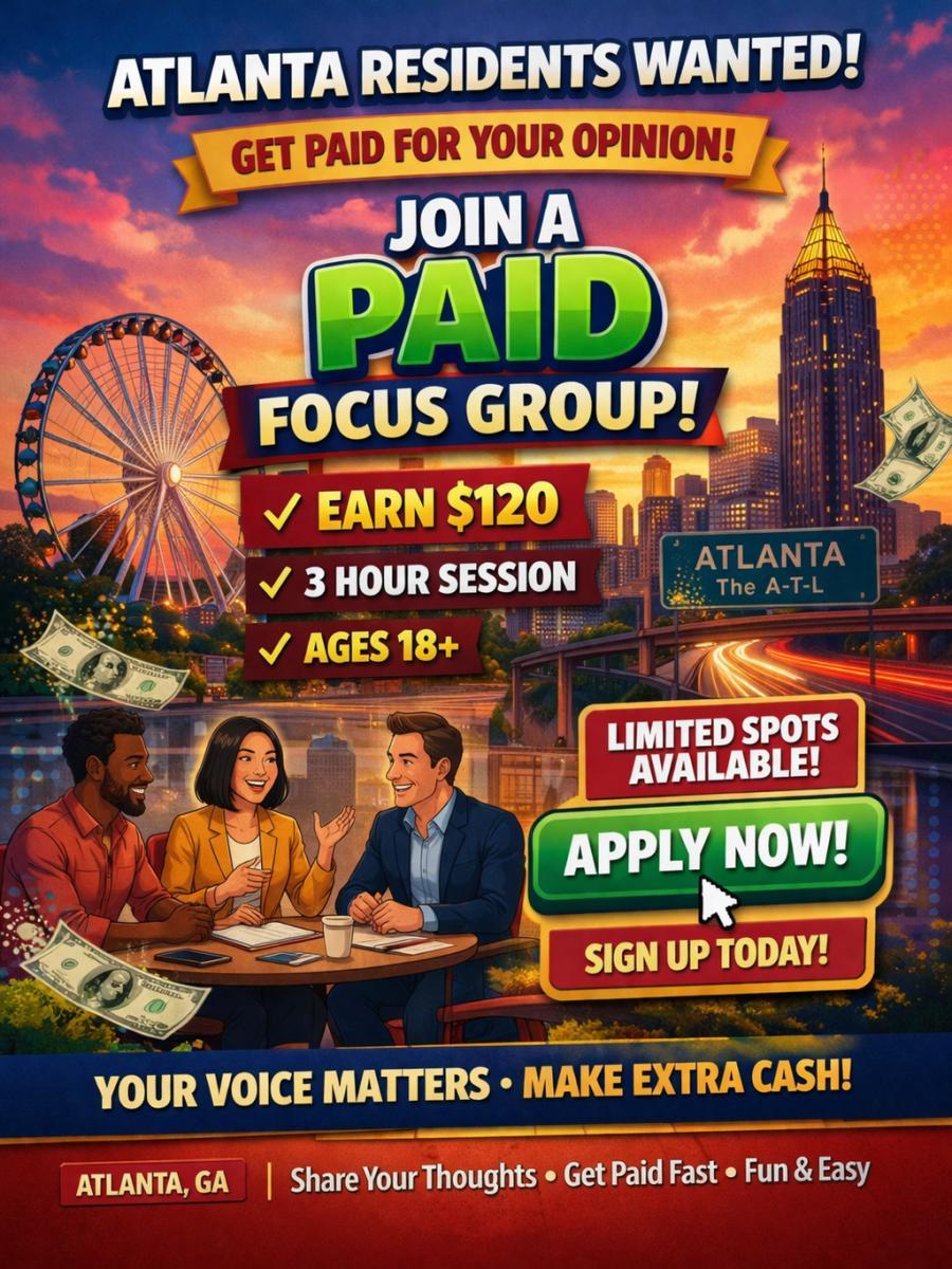 Focus Group in Sandy Springs - Pays $120 for 3 hours