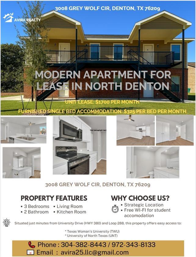 Modern 3B2B Apartment for Lease Near UNT & TWU – Denton, TX