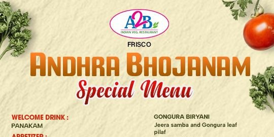 A2B Indian Veg Restaurant – Authentic Andhra Bhojanam Special in Frisco
