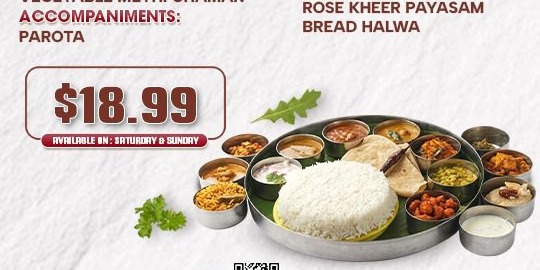 A2B Indian Veg Restaurant Weekend Special Thali Menu in Frisco & Little Elm