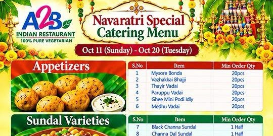 A2B Indian Restaurant – Navaratri Special Catering Menu in Frisco