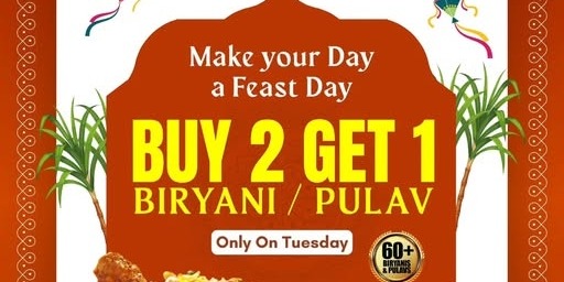 Bawarchi Indian Cuisine – Tuesday Special Buy 2 Get 1 Dining Offer