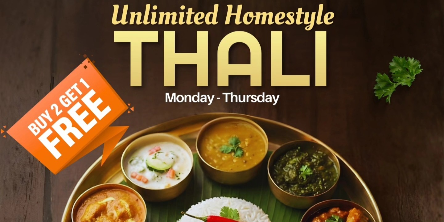 Bawarchi Indian Cuisine – Unlimited Homestyle Thali Buy 2 Get 1 Free at Plano Flagship Store