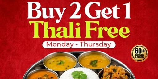 Bawarchi Indian Cuisine – Buy 2 Get 1 Thali Free | Unlimited Homestyle Thali Deal in Plano