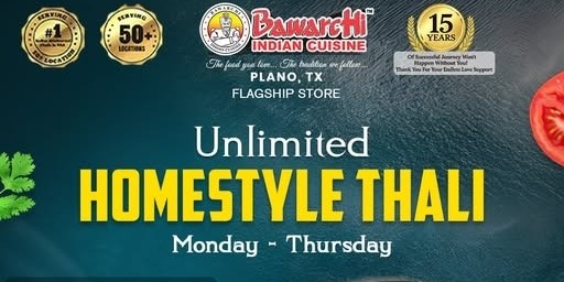 Bawarchi Indian Cuisine – Unlimited Homestyle Thali Buy 2 Get 1