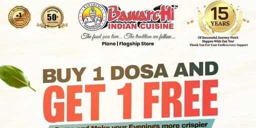 Bawarchi Indian Cuisine: Dosa Delight – Buy 1, Get 1 Free from Monday to Thursday