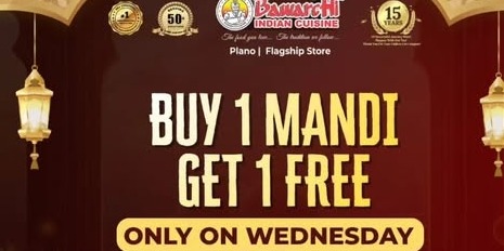 Bawarchi Indian Cuisine – Buy 1 Mandi Get 1 Free Wednesday Offer in Plano, TX