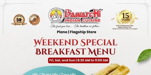 Bawarchi Indian Cuisine Weekend Breakfast Specials: Live Dosa & South Indian Tiffins in Plano