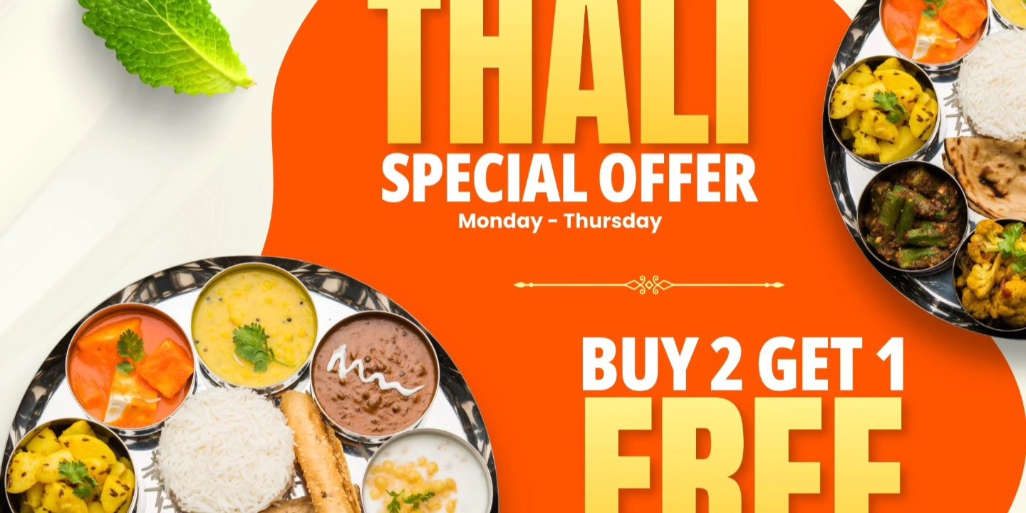 Bawarchi Indian Cuisine Plano – Thali Special Offer Buy 2 Get 1 Free (Mon–Thu)