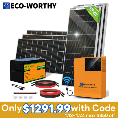 ECO-WORTHY 1170W Solar Kit - 6 Panels, 3000W MPPT Inverter, 24V 100Ah LP Battery - $1292 + Free Shipping