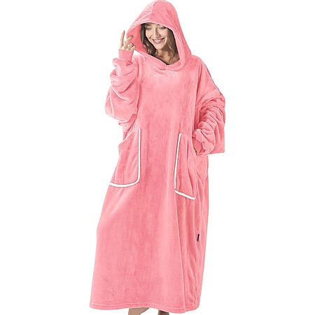 Long-Length Hooded Wearable Blanket (Pink, 53
