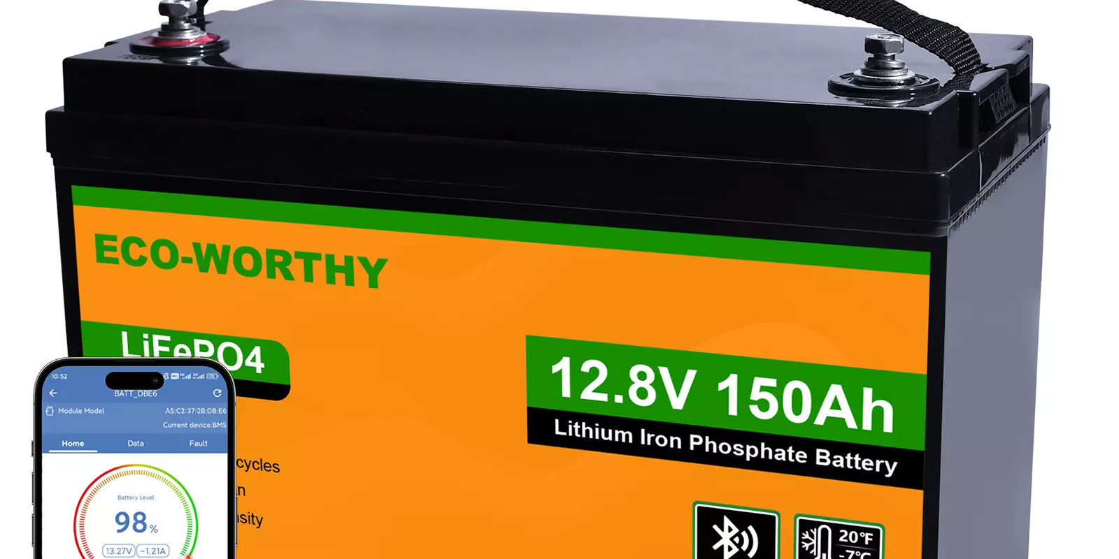 150AH Eco-Worthy LiFePO4 Lithium Battery w/ BMS & Bluetooth - $167.99 + Free Shipping - eBay