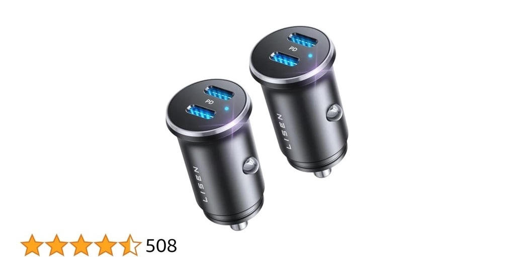 LISEN USB C Car Charger Adapter for iPhone 16 [2 Pack] 60W Dual Port USB C Car Charger for iPhone 15 14 13 12 X XS Pro Max Plus Samsung Galaxy iPad Pro, 12V USB Car Charg - $9.46