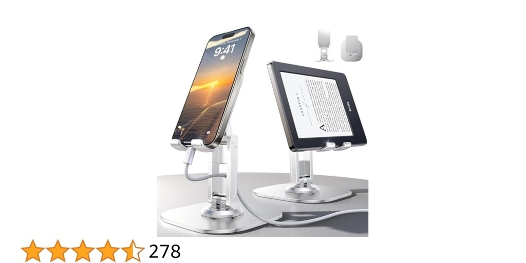 LISEN 2 Pack Folding Cell Phone Stand, Fully Adjustable Foldable Desktop Phone Holder Cradle Dock Compatible with Phone 15 14 13 12 11 Pro Xs Xs Max Xr X 8, Nintendo Swit - $4.99