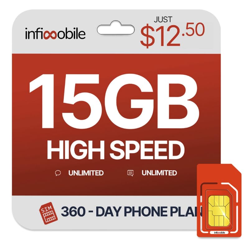 $12.50/Month | Infimobile Prepaid Unlimited Plan: 12 Months | 15GB High-Speed Data Per Month | Unlimited Data Talk & Text | Prepaid Plan Service SIM Card | Nationwide Coverage $120