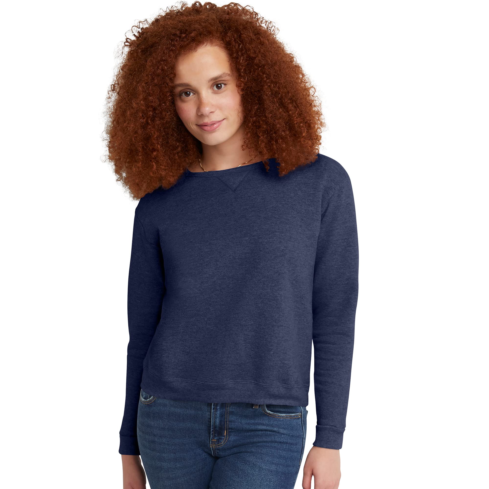Hanes Women's Ecosmart V-Notch Crewneck Sweatshirt (Navy Heather or White, Size: Medium only) $7.70 + Free Shipping w/ Prime or on $35+