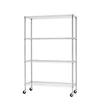 4-Tier Hyper Tough Heavy Duty Wire Shelf w/ Wheels (Chrome or Black, 72x48x18")
