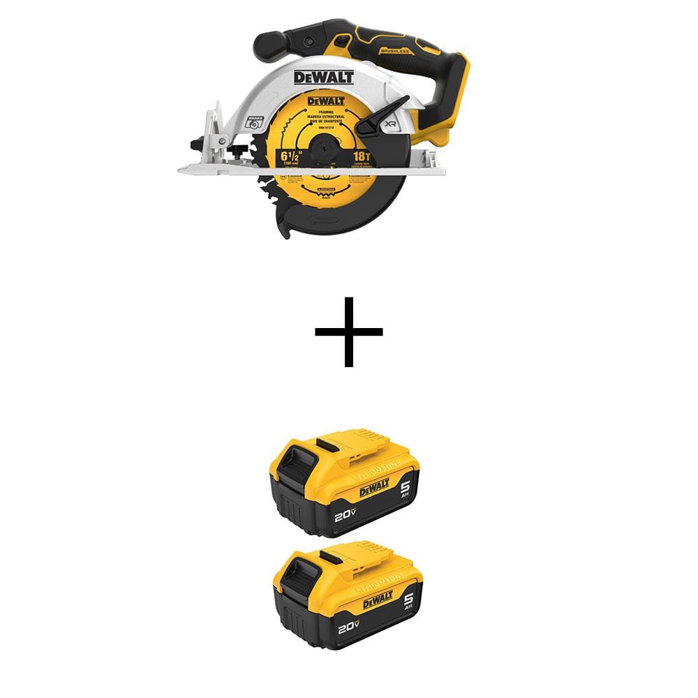 DEWALT 20V MAX Lithium-Ion Cordless Brushless 6-1/2" Sidewinder Style Circular Saw or Brushless Jigsaw  (w/ 2 20V MAX XR Premium 5Ah Batteries) $199 &  + Free Shipping