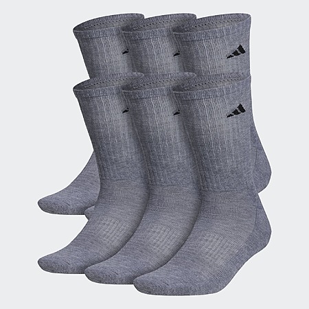 6-Pairs adidas Men’s Athletic Cushioned Socks (Grey, L) – Crew Style
